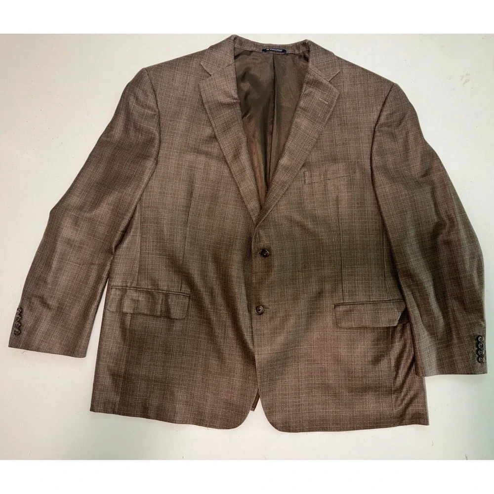 Hart Schaffner Marx Sport Coat Mens 52R Brown Glen Plaid Excellent Blazer USA